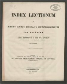Index Lectionum in Lyceo Regio Hosiano Brunsbergensi per aestatem anni 1857 a die XX Aprilis
