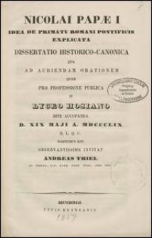 Nicolai Papæ I idea de primatu romani pontificis explicata