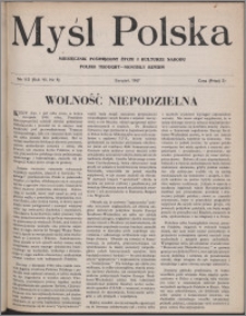 Myśl Polska : miesięcznik poświęcony życiu i kulturze narodu 1947, R. 7 nr 8 (113)