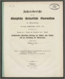 Jahresbericht über das Königliche Katholische Gymnasium zu Braunsberg in dem Schuljahre 1872-73
