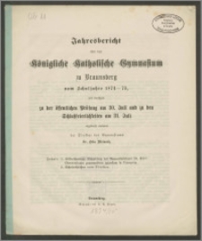 Jahresbericht über das Königliche Katholische Gymnasium zu Braunsberg in dem Schuljahre 1874-75