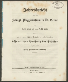 Jahresbericht über das Königl. Progymnasium in Dt. Crone vom Herbst 1849 bis zum Herbst 1850