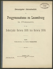 Zwanzigster Jahresbericht des Progymnasiums zu Lauenburg in Pommern für das Schuljahr Ostern 1895 bis Ostern 1896