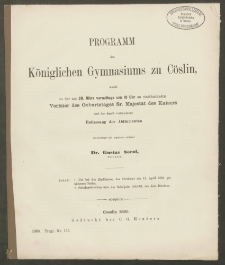 Programm des Königlichen Gymnasiums zu Cöslin,womit zu der am 20. März