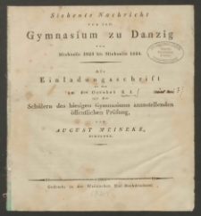 Siebente Nachricht von dem Gymnasium zu Danzig von Michaelis 1823 bis Michaelis 1824