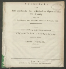 Nachricht von dem Zustande des städtischen Gymnasiums zu Danzig während des Schuljahres von Michaelis 1825 bis Michaelis 1826