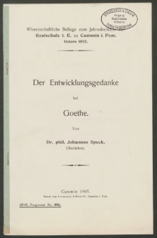 Der Entwicklungsgedanke bei Goethe