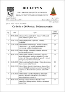 Biuletyn Koła Miłośników Dziejów Grudziądza 2019, Rok XVII nr 37(614) : Co było w 2019 roku. Podsumowanie