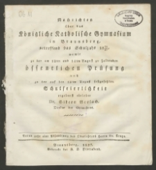 Nachrichten über das Königliche Katholische Gymnasium in Braunsberg betreffend das Schuljahr 1826/27