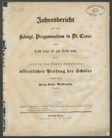 Jahresbericht über das Königl. Progymnasium in Dt. Crone vom Herbst 1845 bis zum Herbst 1846