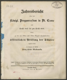 Jahresbericht über das Königl. Progymnasium in Dt. Crone vom Herbst 1847 bis zum Herbst 1848