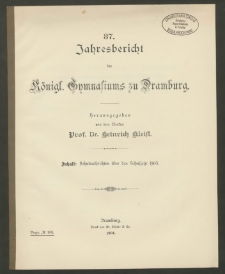 37. Jahresbericht des Königliches Gymnasium zu Dramburg