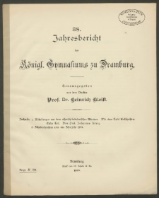 38. Jahresbericht des Königliches Gymnasium zu Dramburg