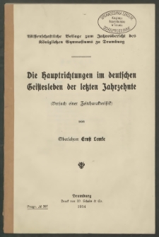 Die Hauptrichtungen im deutschen Geistesleben der letzten Jahrzehnte