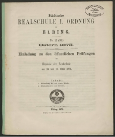 Städtische Realschule I. Ordnung zu Elbing. No.15 (33). Ostern 1875
