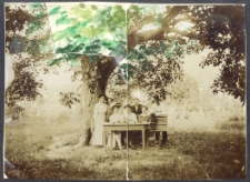 Zdjęcie rodzinne pod drzewem orzechowym w ogrodzie w Konjicy