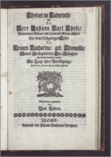 Theseus im Labyrinth, Als Tit. Herr Johann Carl These ... Bürger und Handels-Mann allhier, über dem ... Todt, Tit. Frauen Catharina, geb. Thomasin, Seines ... Ehe-Schatzes ... betrübet wurde: Am Tage ihrer Beerdigung, war der 21. Martius des 1697sten Jahres ... / abgebildet von Paul Patern