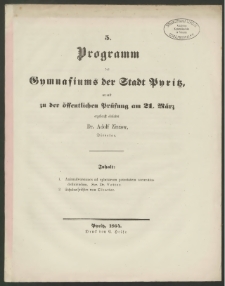 5. Programm des Gymnasiums der Stadt Pyritz, womit zu der öffentlichen Prüffung am 21. März