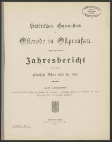 Städtisches Gymnasium zu Osterode in Ostpreußen. Jahresbericht über das Schuljahr Ostern 1905 bis 1906