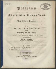 Programm des Königlichen Gymnasiums zu Hohenstein in Preußen. Zu der öffentlichen Prüfung, welche Dienstag den 30 März