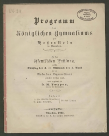 Programm des Königlichen Gymnasiums zu Hohenstein in Preußen. Zu der öffentlichen Prüfung, welche Dienstag den 4. und Mittwoch den 5. April
