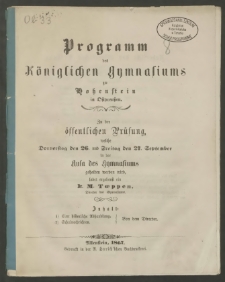 Programm des Königlichen Gymnasiums zu Hohenstein in Ostpreußen. Zu der öffentlichen Prüfung, welche Donnerstag den 26. und Freitag den 27. September
