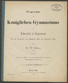 Programm des Königlichen Gymnasiums zu Hohenstein in Ostpreussen für das Schuljahr von Michaelis 1877 bis Michaelis 1878