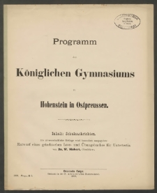 Programm des Königlichen Gymnasiums zu Hohenstein in Ostpreussen