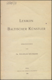 Lexikon baltischer Künstler hrsg. von Wilhelm Neumann