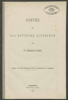 Goethe und das deutsche Altertum
