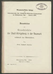 Bausteine zur Geschichte der Stadt Königsberg in der Neumark während des Mittelalters