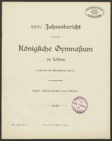 XXXV. Jahresbericht über das Königliche Gymnasium zu Lötzen während des Schuljahres 1913/14