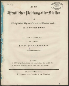 Zu der öffentlichen Prüfung aller Klassen des Königlichen Gymnasiums zu Marienwerder am 5. Oktober 1843