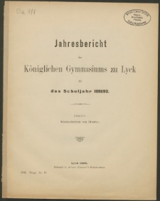 Jahresbericht des Königlichen Gymnasiums zu Lyck für das Schuljahr 1891/92