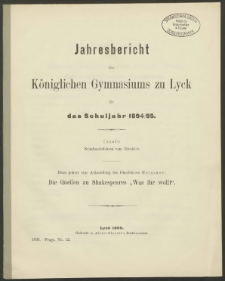 Jahresbericht des Königlichen Gymnasiums zu Lyck für das Schuljahr 1894/95