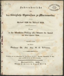 Jahresbericht über das Königliche Gymnasium zu Marienwerder von Michael 1838 bis Michael 1839