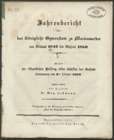 Jahresbericht über das Königliche Gymnasium zu Marienwerder von Michael 1849 bis Michael 1850