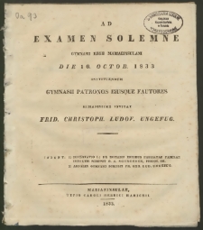 Ad Examen Solemne Gymnasii Regii Mariaeinsulani die 16. Octob. 1833