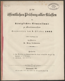 Zu der öffentichen Prüfung aller Klassen des Königlichen Gymnasiums zu Marienwerder Donnerstag den 1. Oktober 1863