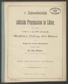 V. Jahresbericht über das städtische Progymnasium zu Lötzen, durch welchen zu der am 1. April 1884 stattfindenden öffentlichen Prüfung aller Klassen