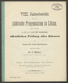VIII. Jahresbericht über das städtische Progymnasium zu Lötzen, durch welchen zu der am 1. April 1887 stattfindenden öffentlichen Prüfung aller Klassen
