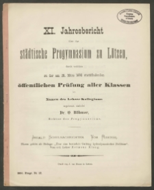 XI. Jahresbericht über das städtische Progymnasium zu Lötzen, durch welchen zu der am 28. März 1890 stattfindenden öffentlichen Prüfung aller Klassen