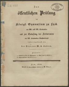 Zur öffentlichen Prüfung im Königl. Gymnasium zu Lyck am 26. und 27. September und zur Entlassung der Abiturienten am 27. September Nachmittags