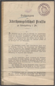 Satzungen der Alterthumsqesellschaft Prussia zu Königsberg i. Pr.