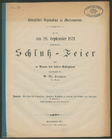 Königliches Gymnasium zu Marienwerder. Zu der am 29. September 1874