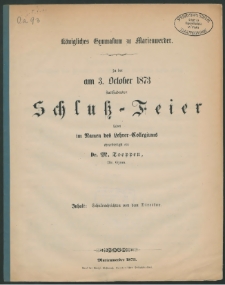 Königliches Gymnasium zu Marienwerder. Zu der am 3. October 1873