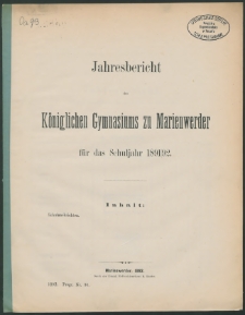 Jahresbericht des Königlichen Gymnasiums zu Marienwerder für das Schuljahr 1891/92