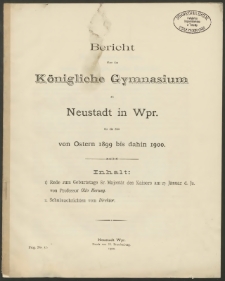 Bericht über das Königliche Gymnasium zu Neustadt in Wpr. für die Zeit von Ostern 1899 bis dahin 1900