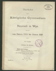 Bericht über das Königliche Gymnasium zu Neustadt in Wpr. für die Zeit von Ostern 1909 bis Ostern 1910