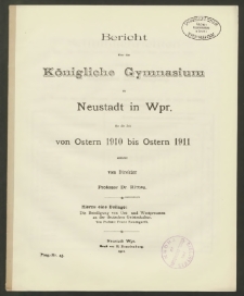 Bericht über das Königliche Gymnasium zu Neustadt in Wpr. für die Zeit von Ostern 1910 bis Ostern 1911